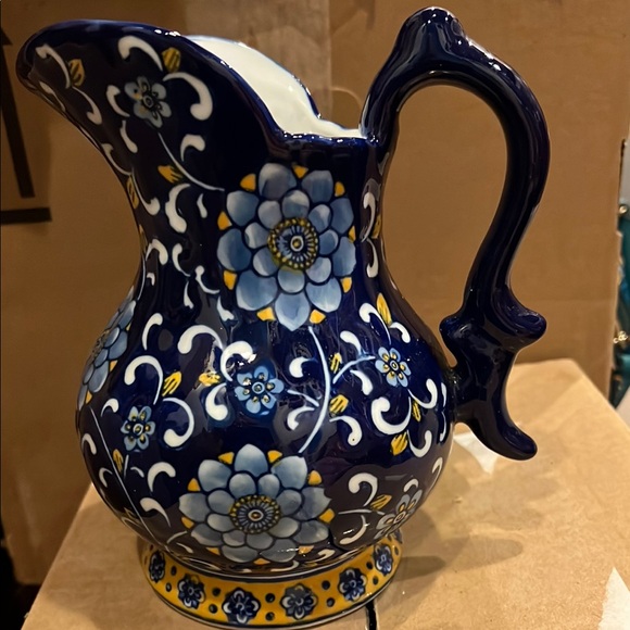 Other - Floral Blue Ceramic Pitcher